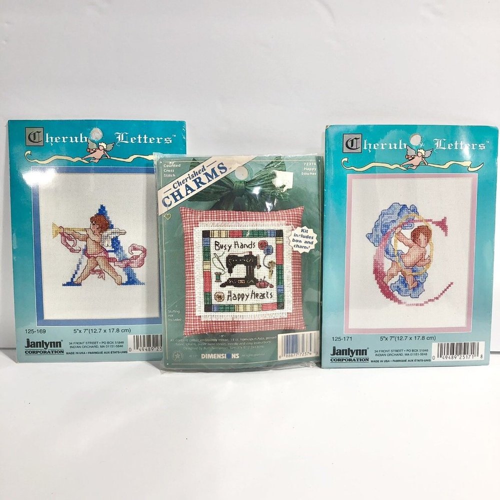 3 Piece Lot NWT Counted Cross Stitch Janlynn Cherub Cherished Charms